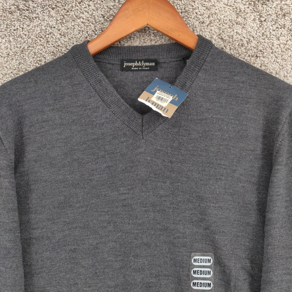 Joseph & Lyman Sweater Mens Medium Gray Merino Wool V Neck